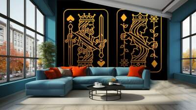 Golden King and queen playing card vector illustration set of hearts, Spade, Diamond and Club, Royal card design collection Wall mural