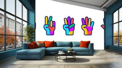 hands showing numbers Vector, hand gesture count 1 2 3 4 and 5 vector icon illustration in trendy cartoon filled line style set Illustration, counting hand vector design Wall mural