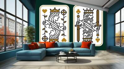 King and queen playing card vector illustration set of hearts, Spade, Diamond and Club, Royal cards design collection Wall mural