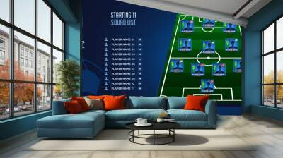 modern football game plan formation board. starting eleven illustration. Football graphic for soccer starting lineup squad, Soccer line up, Football starting XI. Wall mural