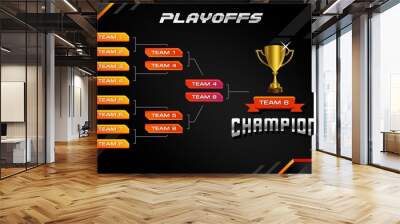 modern sport game tournament championship contest bracket board vector with gold champion trophy prize icon illustration background in tech theme style layout. Wall mural