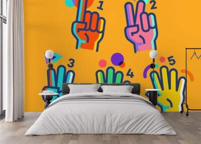 number hand vector. hand gesture count 1 2 3 4 and 5 vector icon illustration in trendy cartoon filled line style set Illustration, counting hand vector design Wall mural