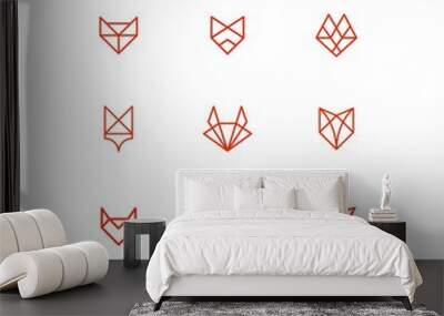 set of geometric line animal fox cat dog illustration icon outline vector collection Wall mural