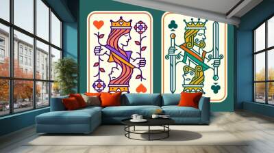 set of King and queen colorful playing card vector illustration set of hearts, Spade, Diamond and Club, Royal cards design collection Wall mural