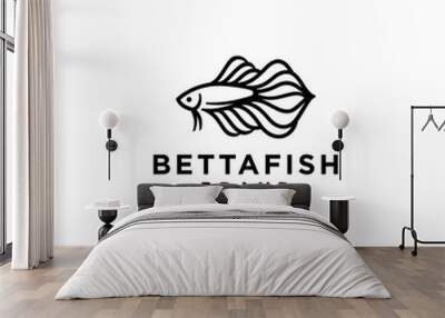 simple line beauty betta fish guppy logo icon design vector in trendy minimal outline style Wall mural