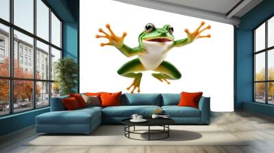 a high quality stock photograph of a single jumping happy frog isolated on a white background Wall mural