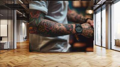 a man has tattoo in his hand  Wall mural