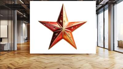 Christmas star decoration, shining radiance, isolated on stark white background, depicting the lone holiday emblem in its purest form, soft wrinkles, delicate and crisp details in close-up Wall mural