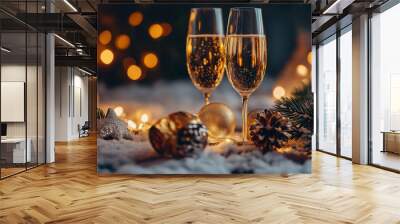 christmas still life with champagne , new year  Wall mural