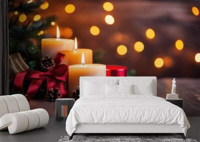 cozy atmospheric blurred background for christmas with candles Wall mural