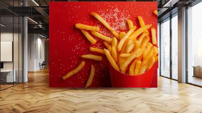 french fries on red background Wall mural