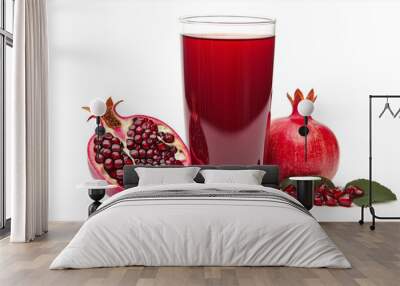 pomegranate juice and pomegranate fruit on white background Wall mural