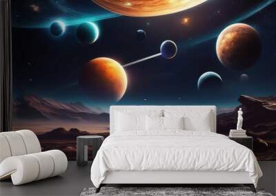 Space futuristic landscape with planets and space objects. The universe, galaxies and stars Wall mural