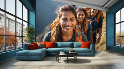 Mountain Trek: Indian Women Embrace the Journey generative ai Wall mural