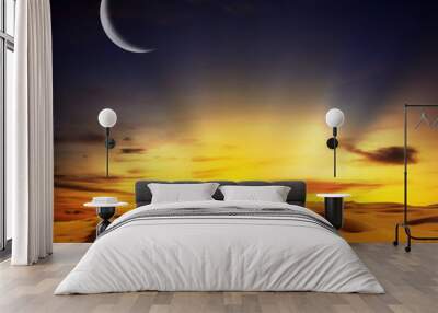 Sandy desert at sunset time Wall mural