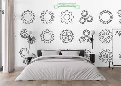 Gear icon line, thin, vector, set, icons, design Wall mural