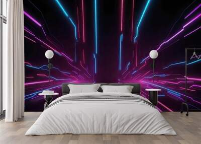 Neon Lights on Black Background, Abstract, Futuristic Space Lights. Wall mural