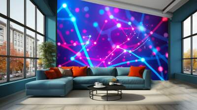 abstract blue and red light with digital connecting dots decoration, with space and gaming background wallpaper with a white accent, png Wall mural