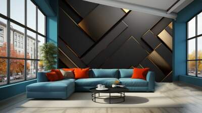 Abstract luxury background of metal with black and gold color Wall mural