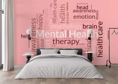 Mental Health word cloud template. Health awareness concept vector background. Wall mural