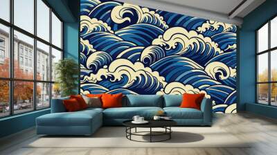 Japanese water wave seamless pattern Wall mural