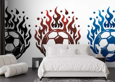 three set of logo icon soccer ball with flames. football logo icon vector illustration  Wall mural