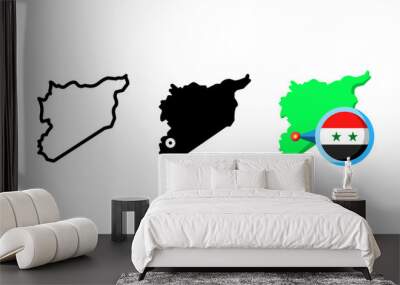 Syria flag and country icon. With outline, glyph and flat styles Wall mural