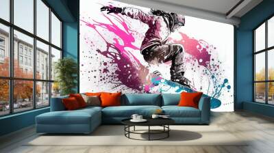 illustration of snowboarding background wallpaper. AI generated  Wall mural