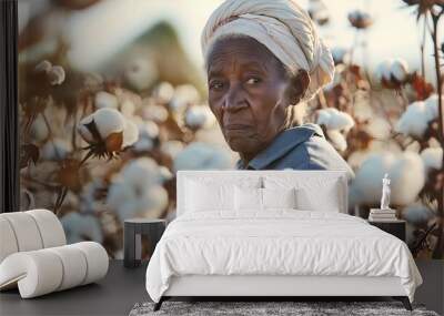 Old black woman picking cotton, hard labor, working hard Wall mural