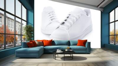 Pair of stylish sneakers isolated on white background. White casual shoes Wall mural