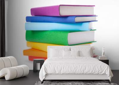 Stack of colorful books isolated on white background. Collection of different books. Hardback books for reading. Back to school and education learning concept Wall mural