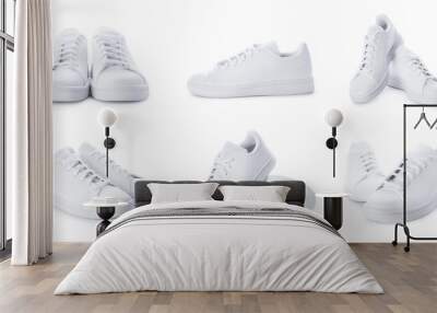 Stylish sneakers isolated on white background. Set of white sport shoes Wall mural