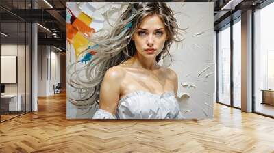 abstract colorful artistic watercolor illustration of a beautiful woman Wall mural