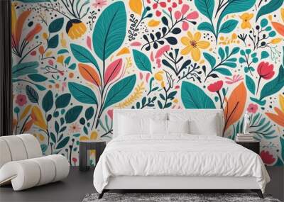 Abstract summer art  pattern with colorful nature doodles Wall mural