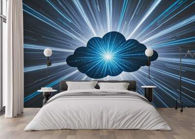 Blue digital cloud illustration Wall mural