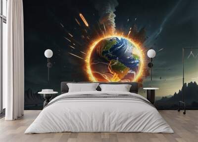 Destruction and purification of the planet earth, apocalypse illustration Wall mural