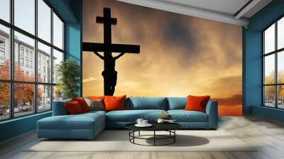 holy cross in a sunset landscape Wall mural