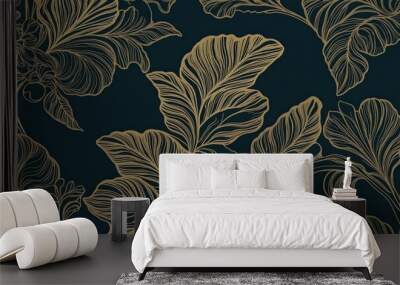 japanese style, leaves, swirls art deco patterns, illustration Wall mural