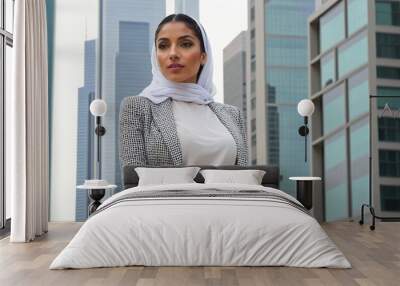 Successful middle eastern businesswoman in city, portrait Wall mural