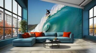 Surfer riding huge surf wave, wall paper Wall mural