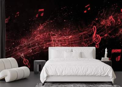 The red Music Symbol is Falling on a black background Wall mural