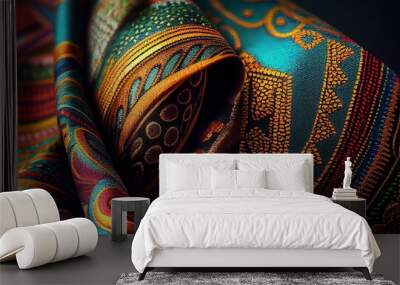 Colorful African fabric – Seamless pattern. Generative AI Wall mural