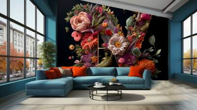 Love wit flowers, transparent PNG. Generative AI Wall mural