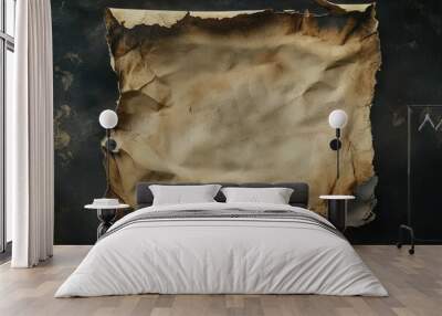 A crumpled, burnt piece of parchment with a weathered texture, suggesting an ancient or historical document. Wall mural