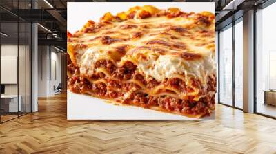 A delicious slice of lasagna featuring layers of pasta, meat, and cheese, showcasing a hearty Italian dish. Wall mural