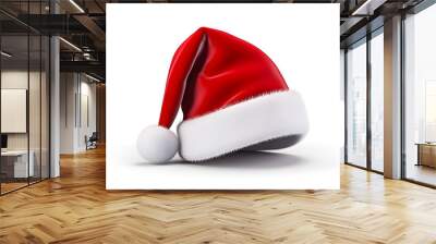 a red and white santa beanie isolated on white background Wall mural