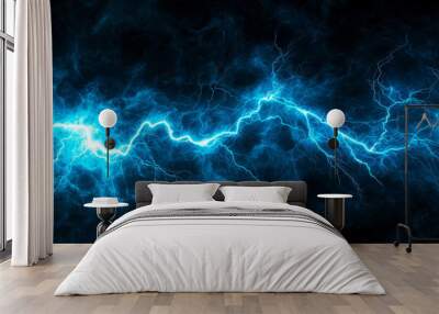 A vibrant blue lightning bolt illuminates a dark background, creating a striking visual effect. Wall mural