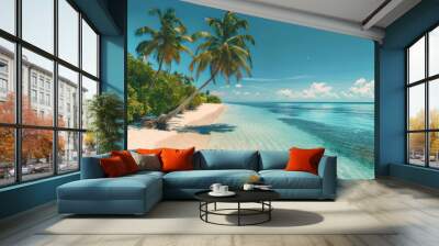 beautiful tropical beach with palm trees and clear turquoise water on the island. summer holidays. exotic island vacation Wall mural