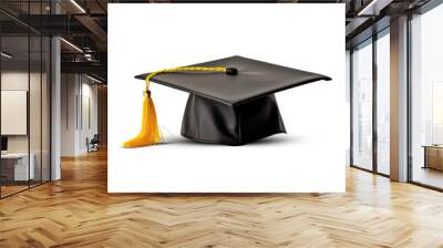 black graduation cap with yellow tassel isolated on white background Wall mural