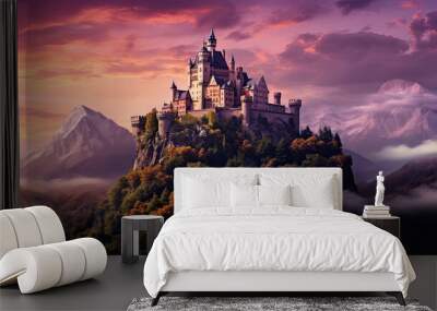 castle at the hill of a scenic landscape. majestic castle perched. fantasy landscape with ancient castle Wall mural